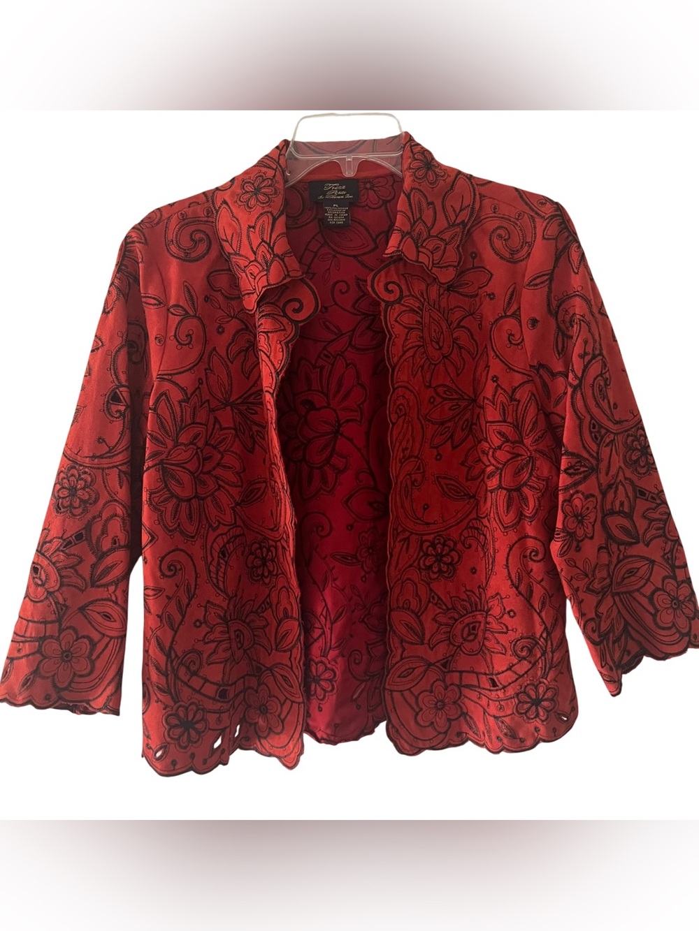 Trenz Petite by Theresa Tenz Womens Textured 3/4 Sleeve Jacket Embroidered